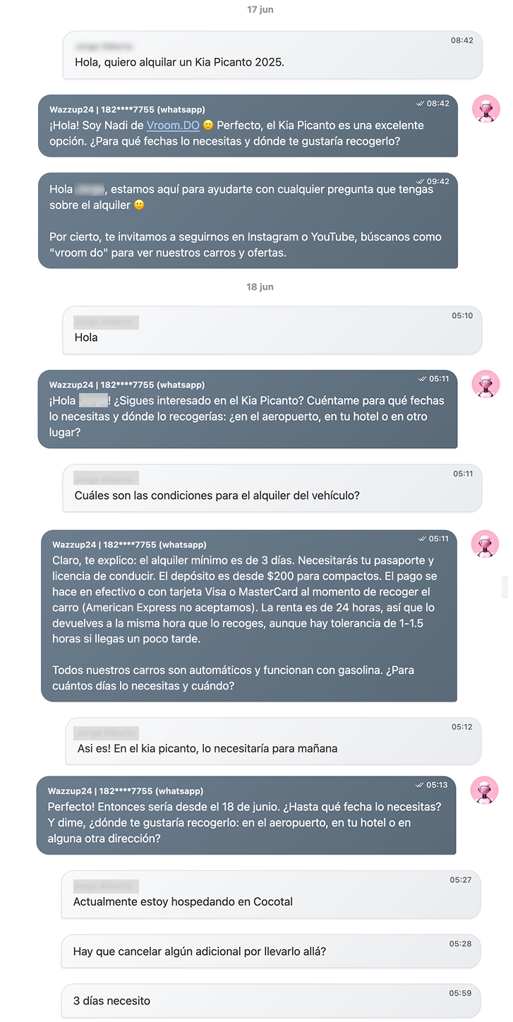 AI sales agent conversation with a customer on WhatsApp